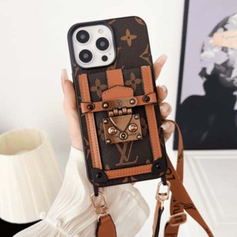 Crossbody LV iPhone Case with Card Holder & Strap for iPhone 11-17 V76