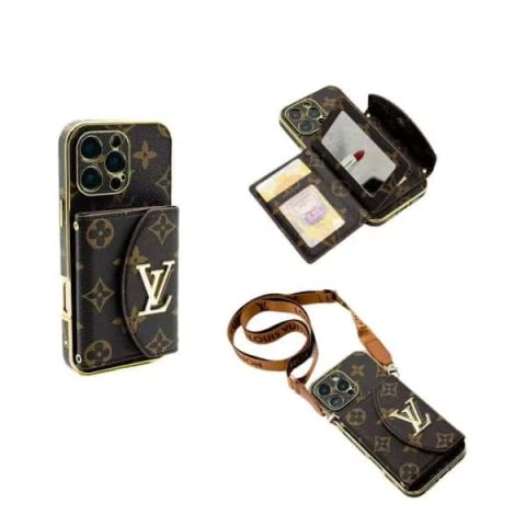 Crossbody LV iPhone Case with Mirror & Card Holder for iPhone 11-17 LV-137